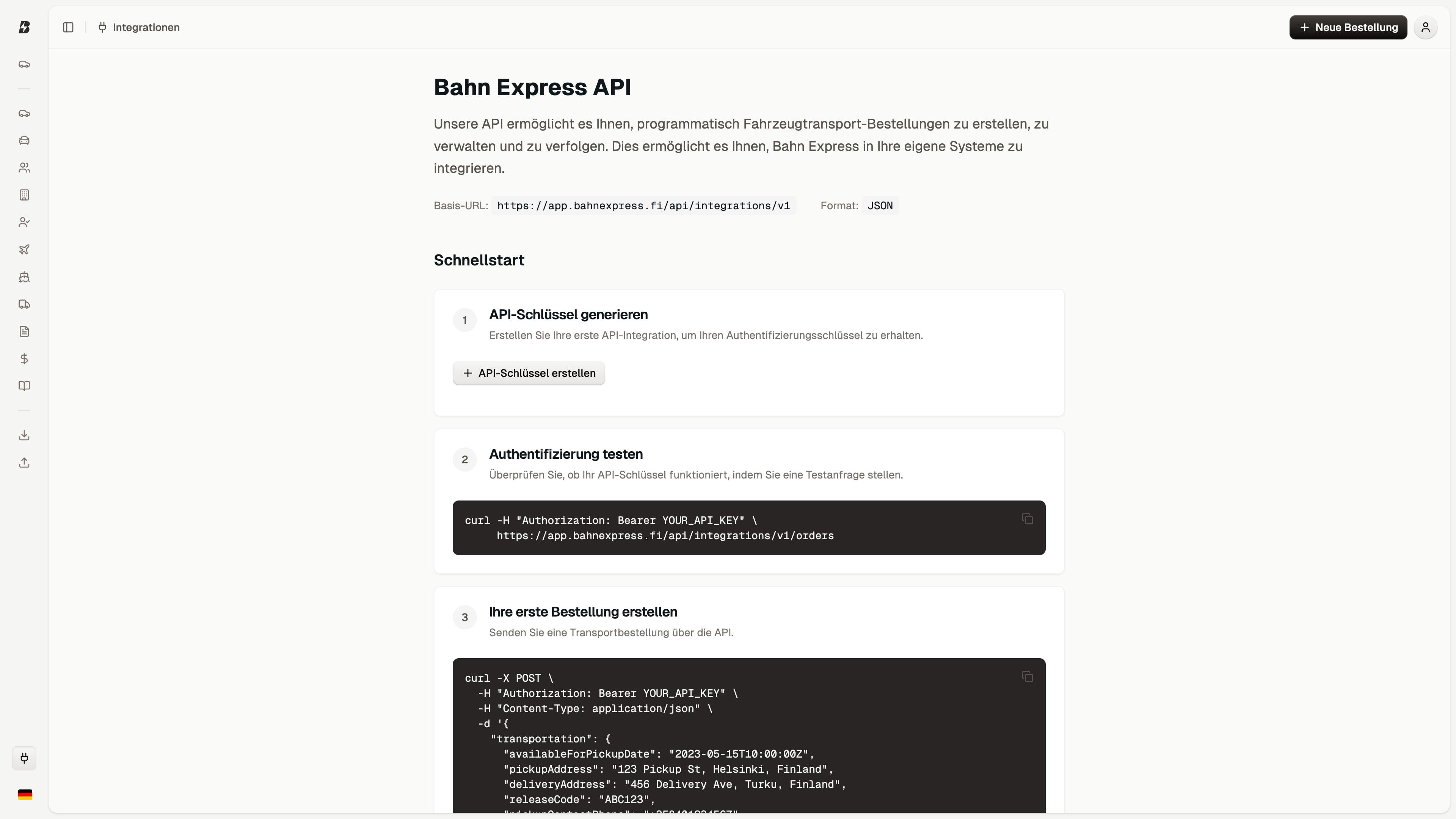 Bahn Express API Integration